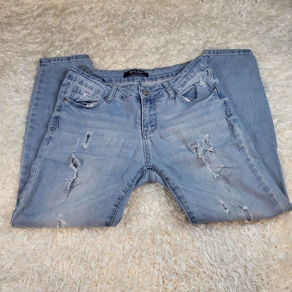 Wax Jeans Women's Distressed, Light Wash Blue, Size 11